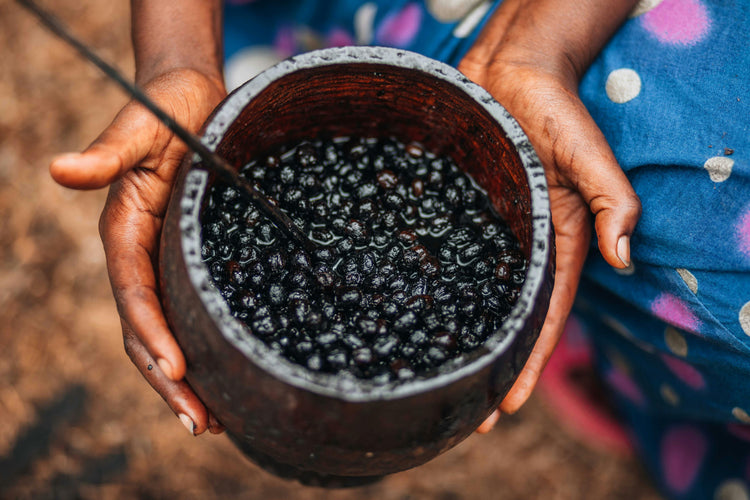 Person holding a bowl of Acai berries